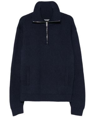Balenciaga Ribbed-Knit Quarter-Zip Jumper - Blue