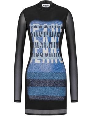 Moschino Printed Long-Sleeve Mini Dress - Blue