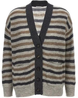 Brunello Cucinelli Gestreifter Cardigan - Schwarz