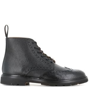 Henderson Brogue-Detail Pebbled Leather Boots - Black