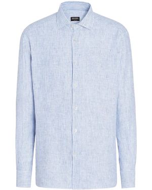 ZEGNA Oasi ストライプ リネンシャツ - ブルー