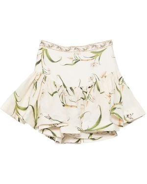Agua Bendita Jacarina Azucar Floral-Print Ruffled Mini Skirt - White