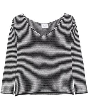 Be You Gestreifter Pullover Mit V-Ausschnitt - Grau