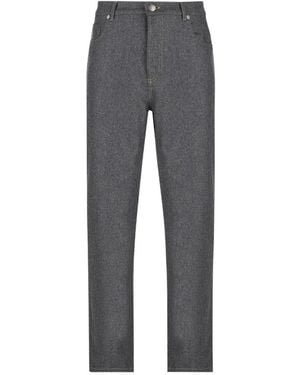Brunello Cucinelli Pantalon Droit À Logo Brodé - Grey