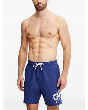 Guess Logo-Print Drawstring Swim Shorts - Blue