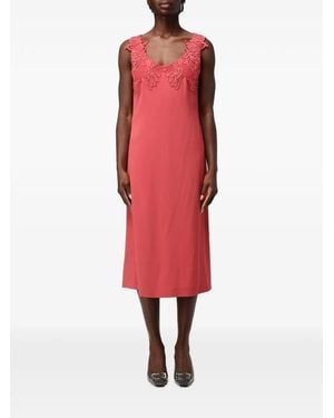 Alberta Ferretti Lace-Trimmed Sleeveless Midi Dress - Red