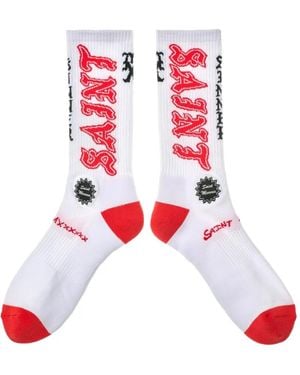 SAINT Mxxxxxx Logo-Print Ribbed Socks - Red