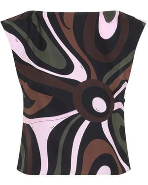 PUCCI Abstract-Print Silk Top - Black