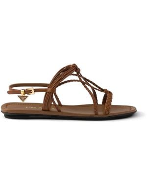 Prada Flat Leather Sandals - Brown