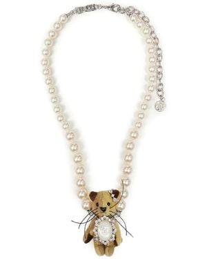 YVMIN Paradise Pearl-Pendant Cat Necklace - White