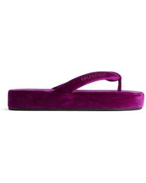 Balenciaga Jet Lag Thong Velvet Platform Flip-Flops - Purple