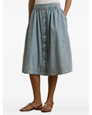 Ralph Lauren Button-Front Gathered Midi Skirt - Blue