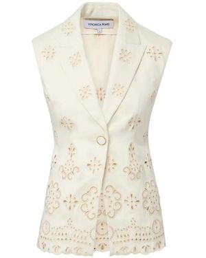 Veronica Beard Townes Button Eyelet Vest - White