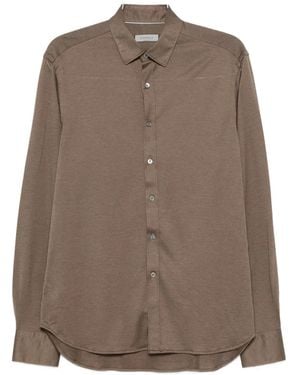 Canali Long-Sleeve Cotton-Blend Shirt - Brown