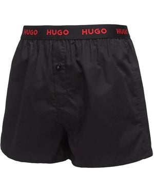 HUGO Logo-Print Woven Boxer (Set Of Three) - Black