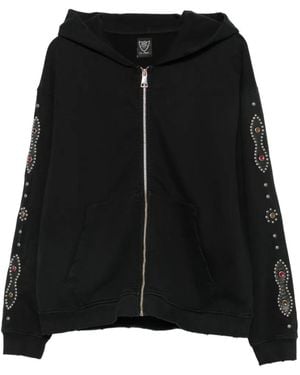 HTC Stud-Embellished Zip-Up Hoodie - Black