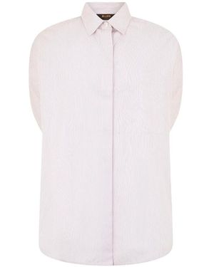 Moorer Vertical-Stripe Short-Sleeve Shirt - White