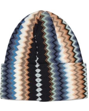 Missoni Bonnet En Maille À Motif Zig-Zag - Bleu