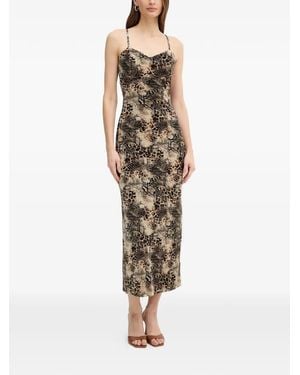 Guess Snake-Print Slip Midi Dress - Natural