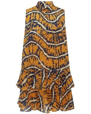 ALÉMAIS Tiered-Ruffle Abstract-Print Mini Dress - Natural