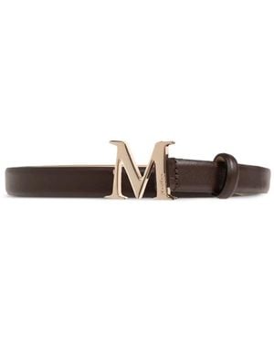 Max Mara Logo-Plaque Leather Belt - White
