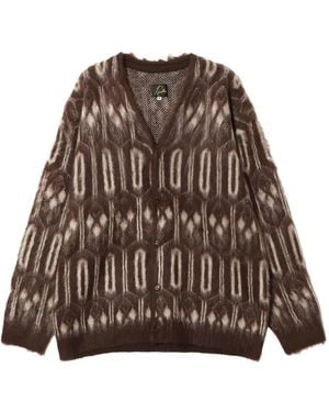 Needles Patterned V-Neck Cardigan - Brown