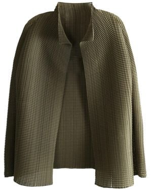 Issey Miyake Woolly Pleats 58 Collared Top - Green