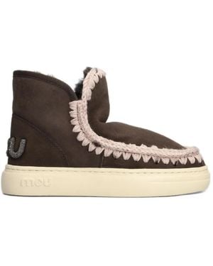 Mou Eskimo Crochet-Trim Ankle Boots - Brown