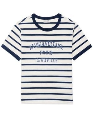 Zadig & Voltaire Woos Striped Logo-Print T-Shirt - Blue