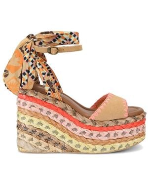 Kurt Geiger Chelsea Scarf Wedge Heel Sandals - Pink