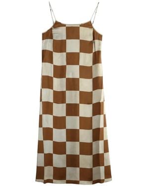 Uma Wang Anaya Check-Print Midi Dress - Natural