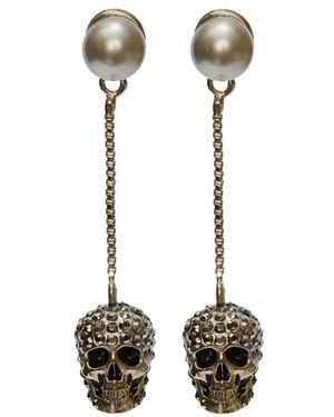 McQueen Pendientes Con Colgante De Calavera - Blanco