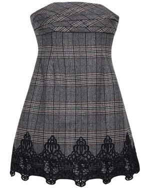 Cara Cara Ina Lace-Trim Plaid Mini Dress - Grey
