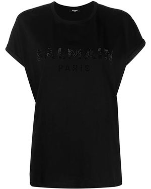 Balmain T-Shirt Con Strass - Nero