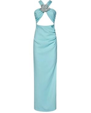 Amen Maxi-Jurk Verfraaid Met Bloemen En Gekruiste Bandjes - Blauw