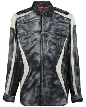 DIESEL Printed Viscose Shirt With Front Zip Closure - Grey