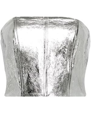 David Koma Bandeau Leather Crop Top - Gray