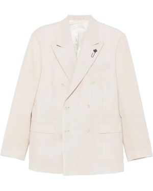 Lardini Flower-Pin Double-Breasted Suit - White