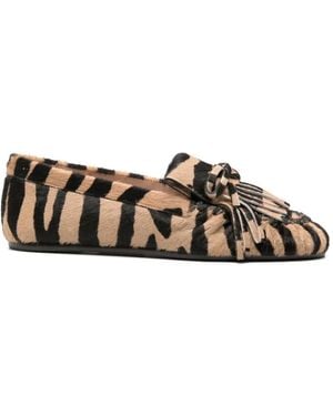 Stuart Weitzman Fringe-Detail Zebra-Print Loafers - White