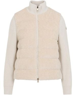 Moncler Down-Paneled Teddy Cardigan - Natural