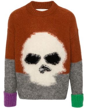 ERL Skull Intarsia-Knit Jumper - Brown