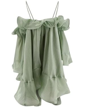 ACTUALEE Ruffled Flared Mini Dress - Green