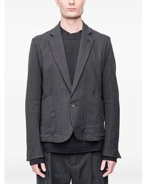 The Viridi-anne Herringbone-Pattern Notch-Lapels Blazer - Grey
