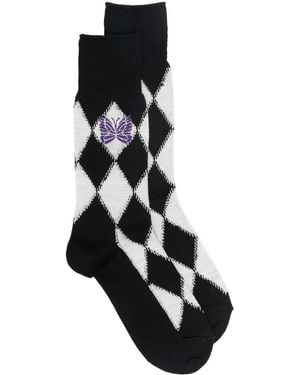 Needles Argyle-Check Socks - Black
