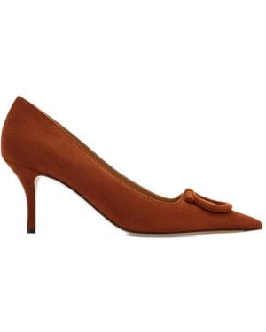 Ferragamo Mid-Heel Maxi Gancini Pumps - Brown