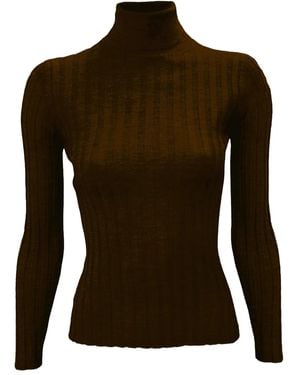 LA ROSE Turtleneck Ribbed Jumper - Brown