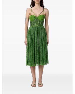 Elisabetta Franchi Lace Pleated Midi Dress - Green