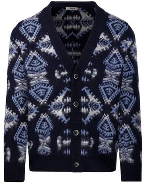 Altea Geometric-Pattern Cardigan - Blue
