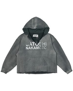 Satoshi Nakamoto Distressed V-Cut Hoodie - Grey