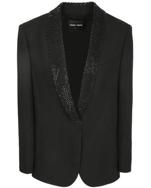 Giorgio Armani Bead-Embellished Shawl-Lapel Blazer - Black